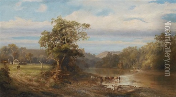 On The Werribee River, Near Bacchus Marsh Oil Painting - John Ford Paterson