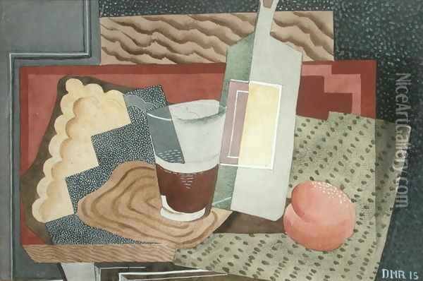 Still Life with Bottle and Glass 1945 Oil Painting - Diego Rivera