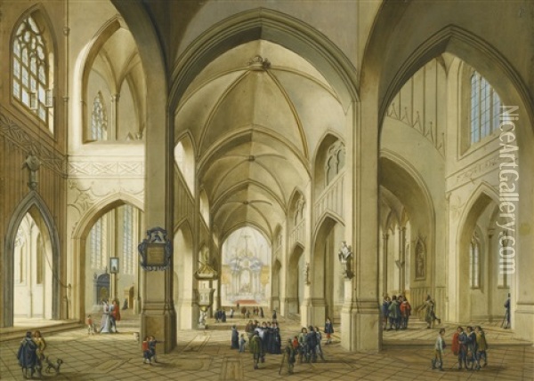 Interior Of A Gothic Church Oil Painting - Johann Friedrich Morgenstern