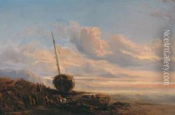 Beim Entladen Desfischfangs Oil Painting - Camille-Joseph-Etienne Roqueplan