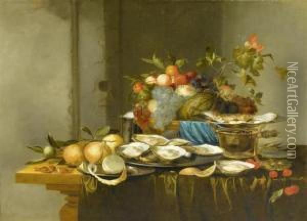 Still Life With Fruits And Oysters On A Table Oil Painting - Joris Van Son