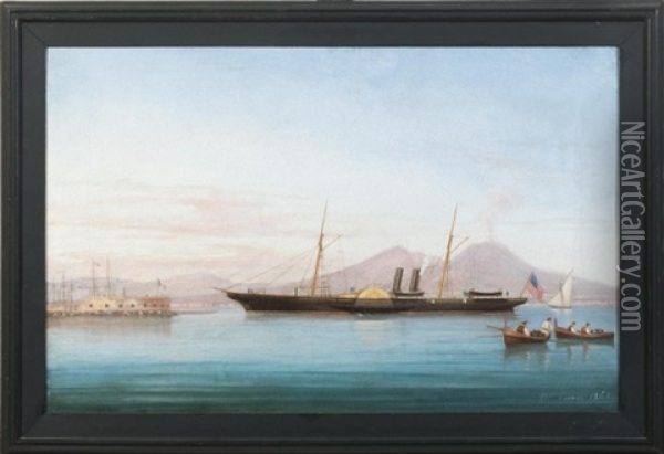 The U.s.s. Frolic In The Bay Of Naples Oil Painting - Tommaso de Simone