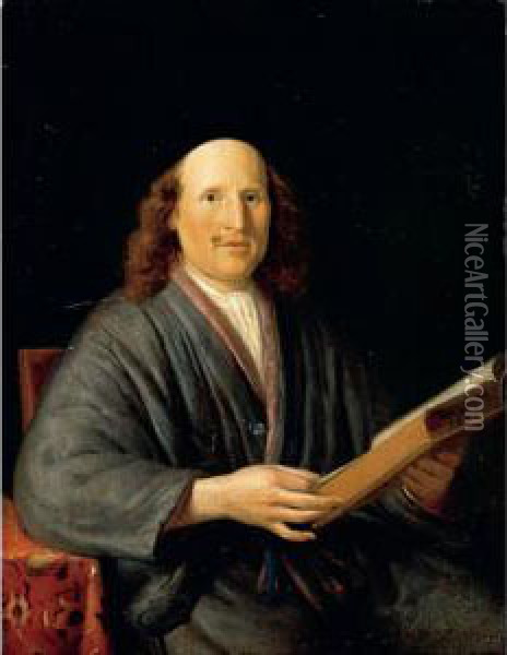 Portrait Of A Man, Half-length, Wearing Grey Robes And Reading A Book Oil Painting - Pieter Cornelisz. van SLINGELANDT