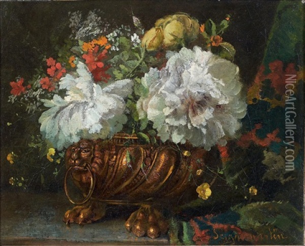 Bouquet Aux Pivoines Oil Painting - Jean Seignemartin