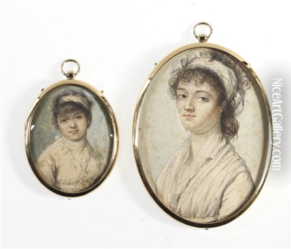 A Pair Of Portraits Of The Artist's Daughters, Maria Brook Pulham (nee Violet) And Cecilia Ferriere (nee Violet) Wearing White Dresses (pair) Oil Painting - Pierre Noel Violet