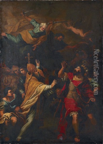Le Pape Et La Royaute Cedant Devant L'intervention Divine Oil Painting - Francois (le Bourguignon) Perrier