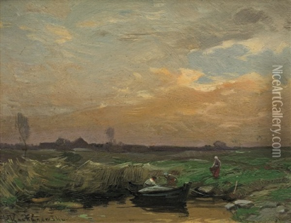 Landscape With A Boat Oil Painting - Roman Kochanowski