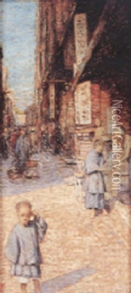A Street Scene, Hong Kong Oil Painting - Mortimer Luddington Menpes