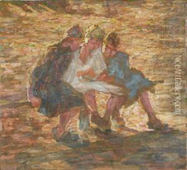 Children At The Playground Oil Painting - Jenny Montigny