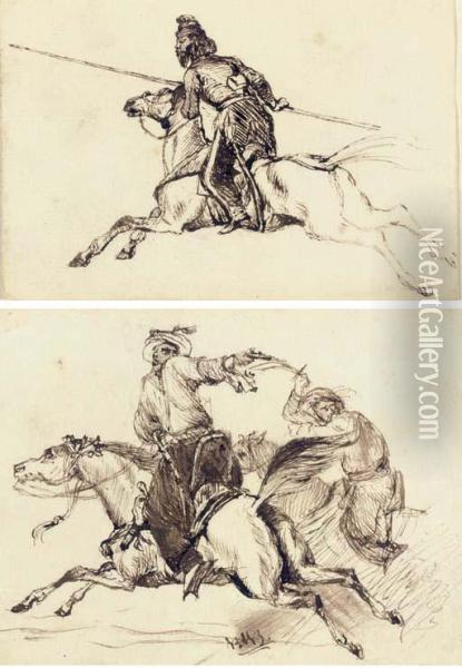 Studies Of Arab Horsemen Oil Painting - Elizabeth Thompson
