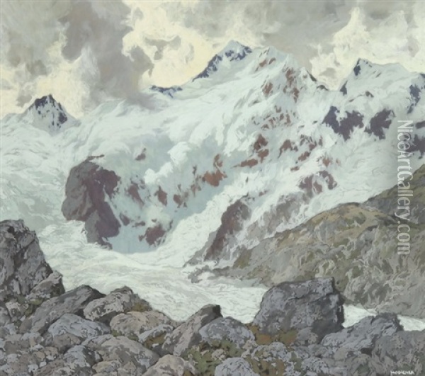 Piz Bernina Oil Painting - Hugo Hodiener (Hodina)