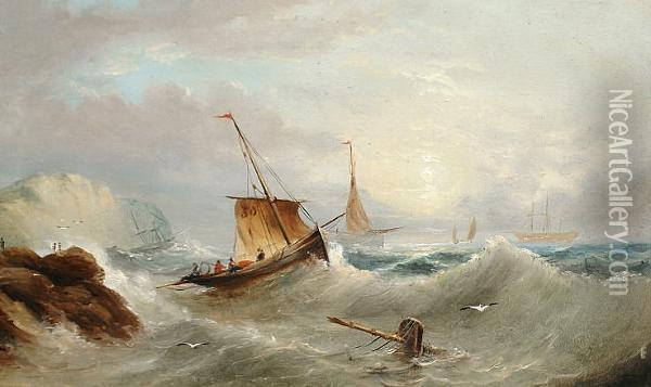 Shipping Off A Coastline Oil Painting - William Harry Williamson