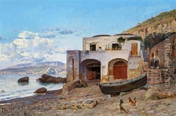 View Of The Coast Of Capri Oil Painting - Godfred Christensen