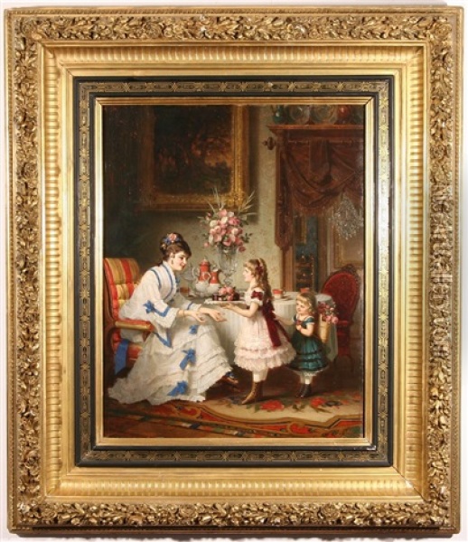 Giving A Present To Mother Oil Painting - Anton Ebert