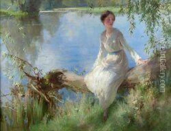 On The Riverbank Oil Painting - John Menzies
