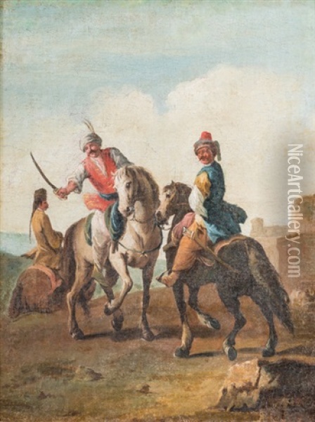 Drei Orientalische Reiter Vor Landschaftshintergrund Oil Painting - Giuseppe Zais