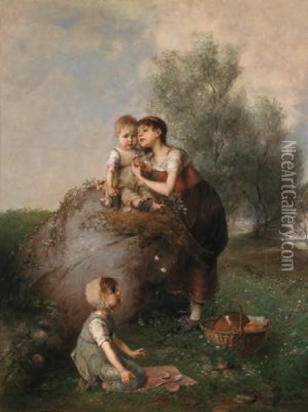 La Prima Gita Del Bebe Oil Painting - Emil Keyser