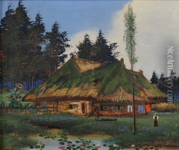 Schwarzwalder Bauernhaus Mit Frau In Tracht Oil Painting - Johann Othmar Doebeli