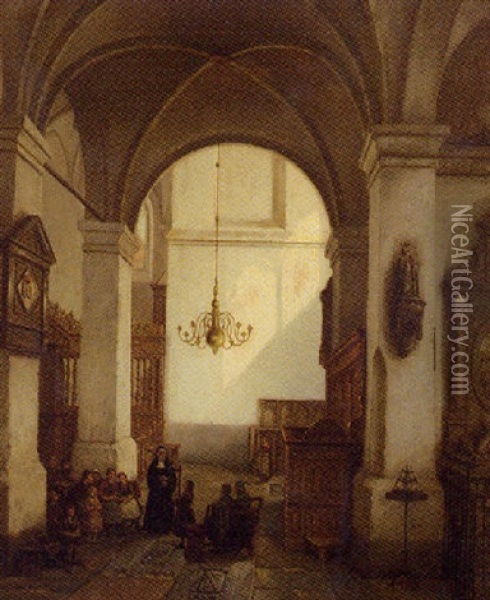 A Church Interior Oil Painting - George Gillis van Haanen