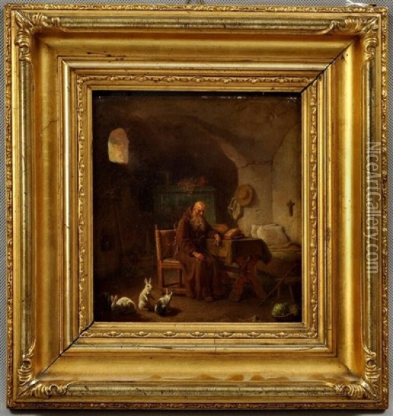 Ein Alter Einsiedler In Seiner Klause Oil Painting - Friedrich Bischoff