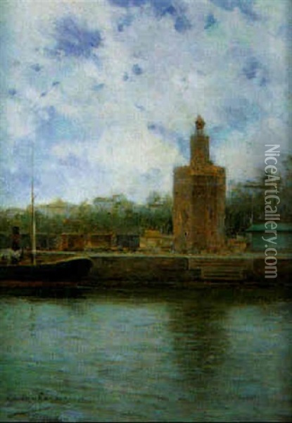 Sevilla, Vista Del Guadalquivir Con La Torre De Oro Oil Painting - Manuel Garcia y Rodriguez