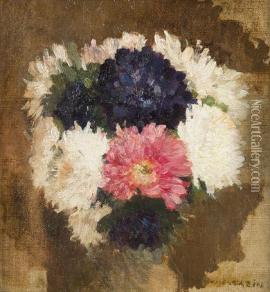 Fleurs (2 Works) Oil Painting - Jean-Charles Cazin