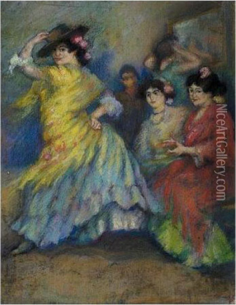 Bailaora (dancing The Flamenco) Oil Painting - Ricardo Canals y Llambi