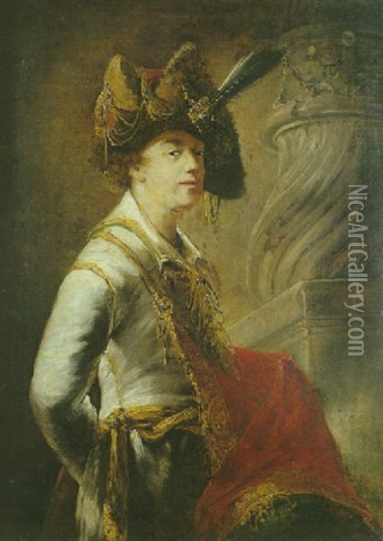 Portrait D'un Militaire Au Chapeau A Plume Oil Painting - Christian Wilhelm Ernst Dietrich