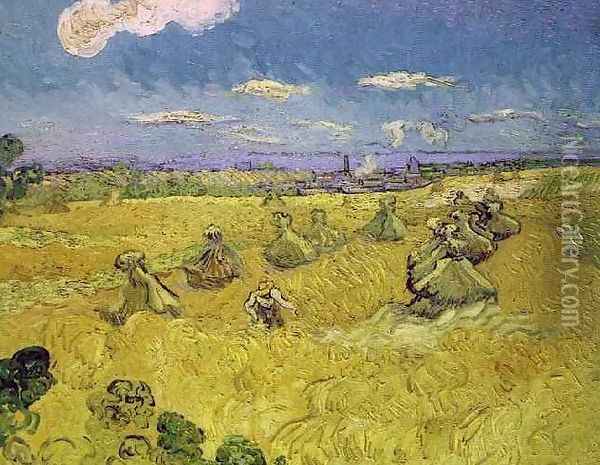 Wheat Stacks With Reaper Oil Painting - Vincent Van Gogh