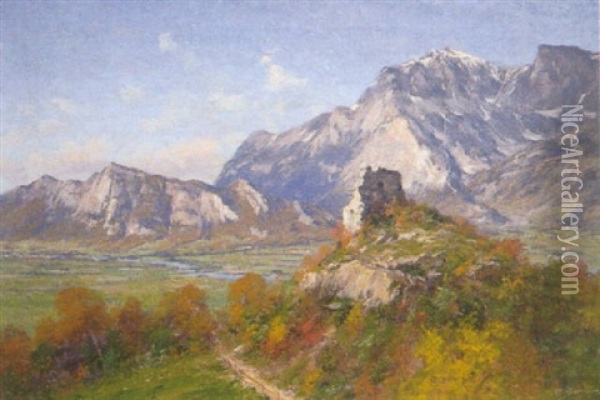 Paysage De Montagne, Environs De Ragaz Oil Painting - Charles Alexandre Bertier