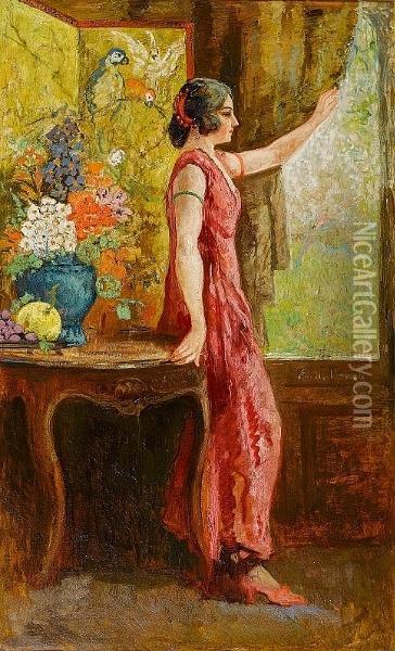 By The Window Oil Painting - Emile Baes
