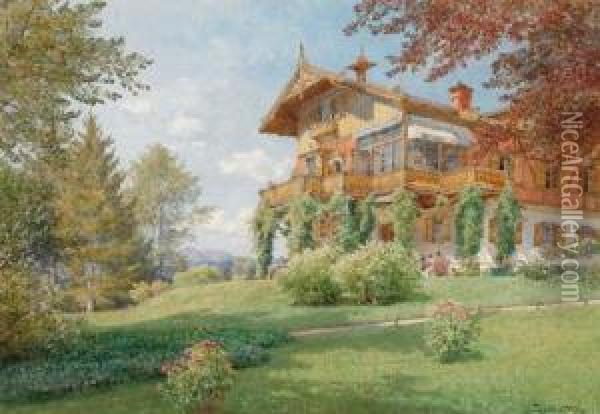 A Villa In A Sunny Garden In Bad Aussee Oil Painting - Hugo Darnaut