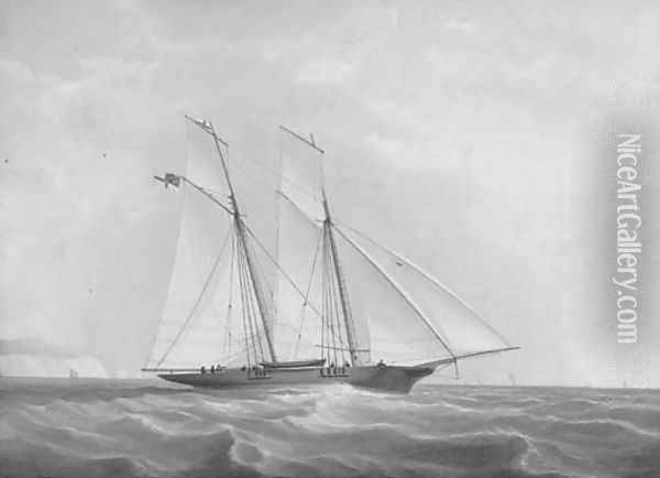 A schooner of the Royal Yacht Squadron reaching past the Needles Oil Painting - Anna Maria Elisabeth Jerichau-Baumann