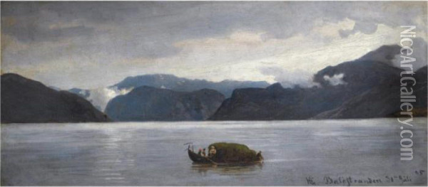 Fra Balestrand (view From Balestrand) Oil Painting - Hans Fredrik Gude