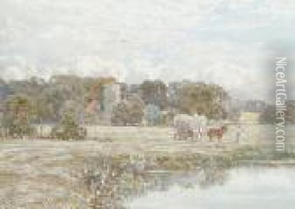 The River Wey And The Church At Send, Surrey Oil Painting - Thomas Hunt