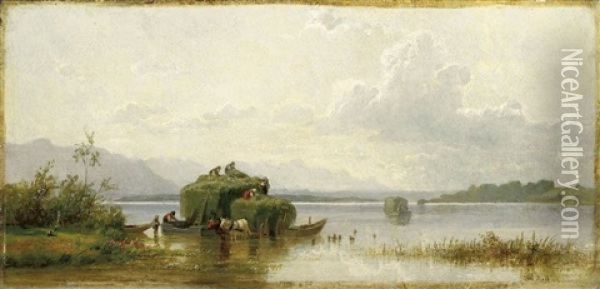 Seelandschaft Im Chiemgau Oil Painting - Christian Friedrich Mali