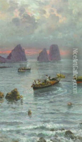 Capri-fischer Vor Den Faraglioni-felsen Oil Painting - Bernardo Hay