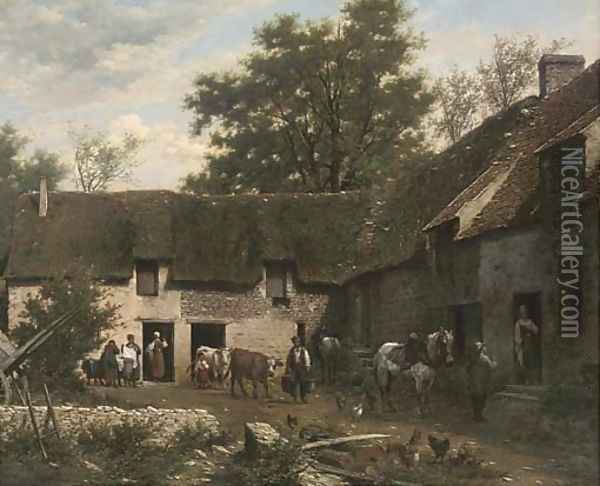 A farmyard in Cernay Oil Painting - Leon Legat