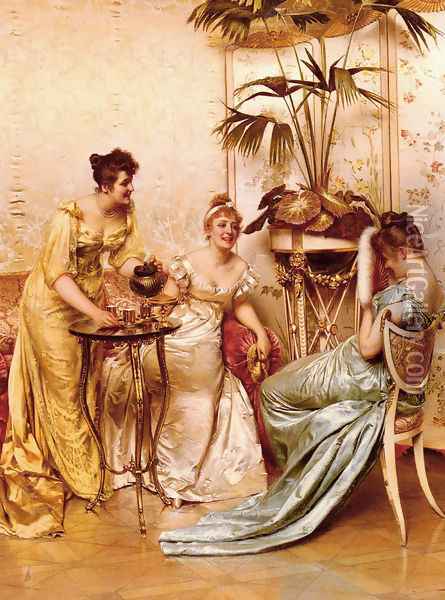 The Tea Party Oil Painting - Charles Joseph Frederick Soulacroix