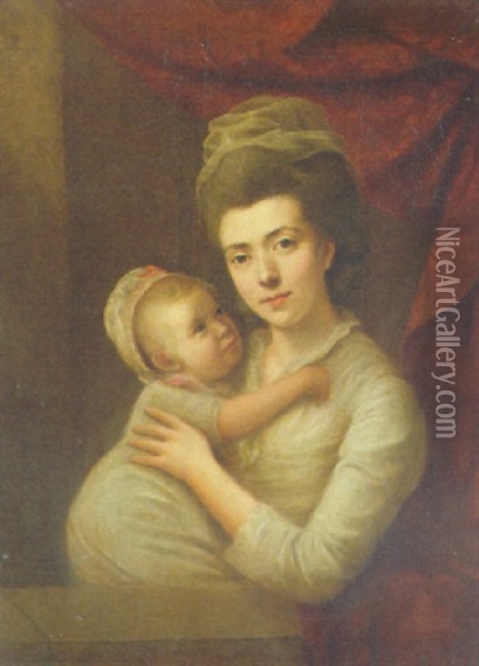 Portrait Of A Mother And Child At A Casement Oil Painting - Nathaniel Hone the Elder