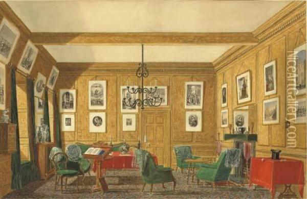 Interior Of A Drawing Room; And 
Interior Of A Dining Room, Possiblyat 8 Western Road, Oxford Oil Painting - George Pyne