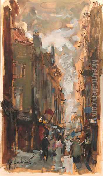A crowded street, The Hague Oil Painting - Floris Arntzenius