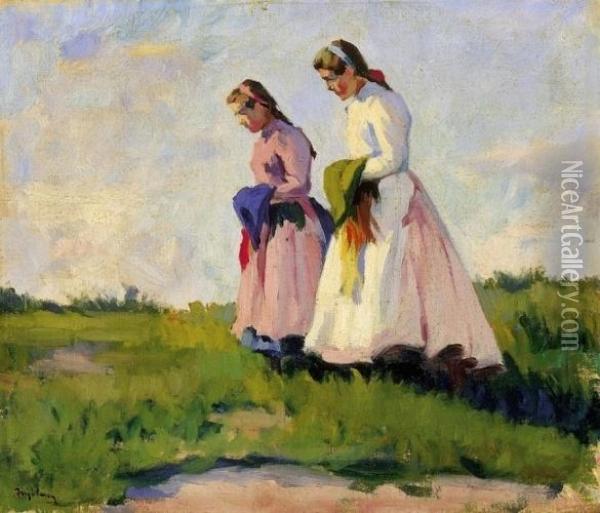 Girls Walking Oil Painting - sandor Nyilasy