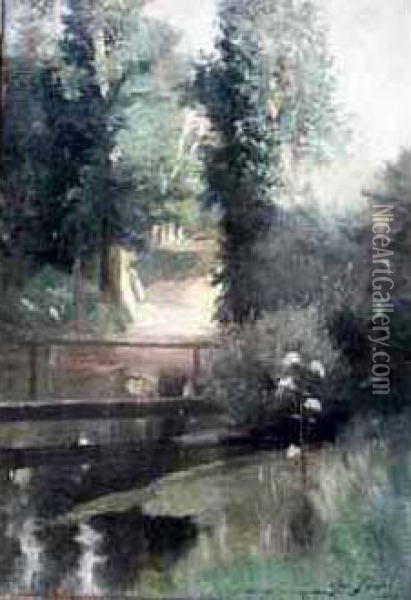 Le Petit Pont. Oil Painting - Jose Frappa