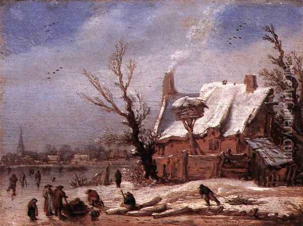 Winter Landscape 1629 Oil Painting - Esaias Van De Velde