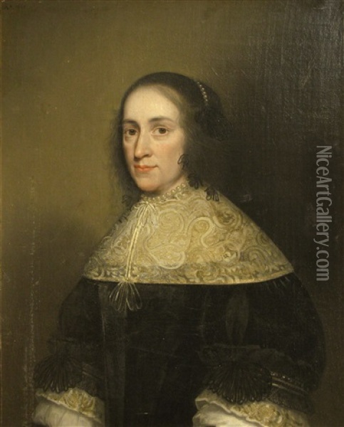 A Portrait Of A Lady, Half-length, Seated, With A Broad Lace Collar Oil Painting - Isaac Luttichuys