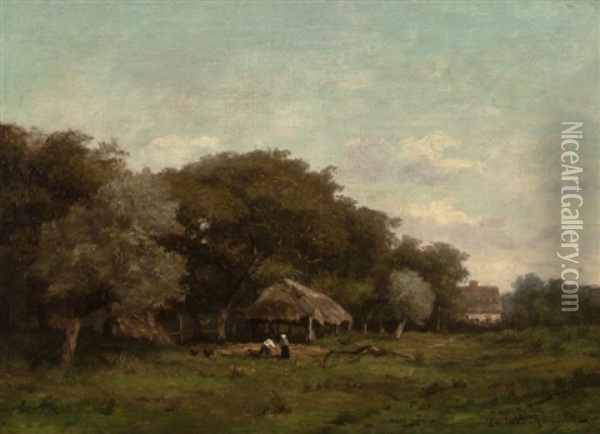 A La Ferme Oil Painting - Gustave Maincent