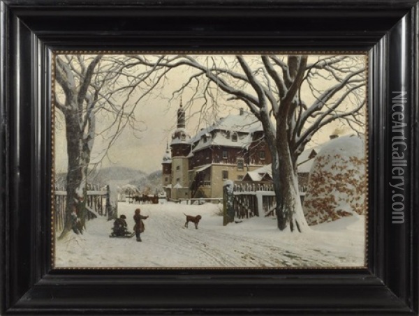 Ansicht Von Schloss Sophienreuth (schonwald/bayern) Im Winter Oil Painting - Carl Wilhelm Mueller