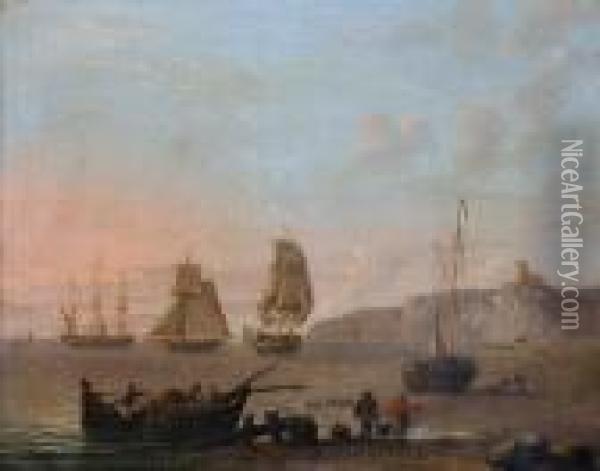 Shipping Off The Coast Oil Painting - Thomas Luny