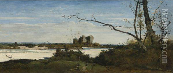 Bords De La Loire (study For Les Corbeaux, Paysage) Oil Painting - Henri-Joseph Harpignies